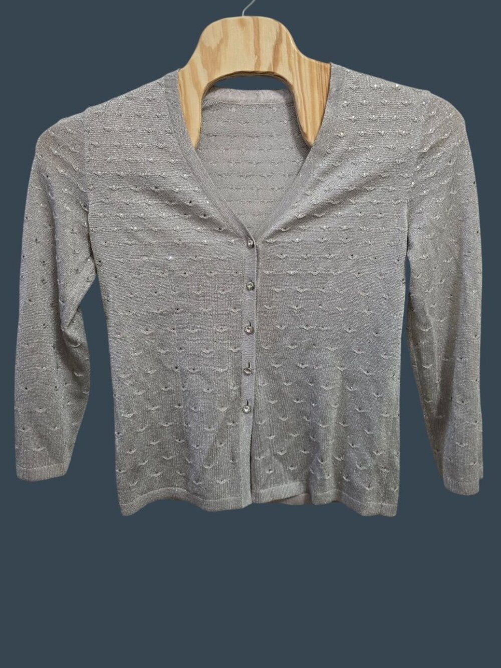 Silver Sparkling Button-Up Cardigan With Rhinestone Buttons and Accents  READ